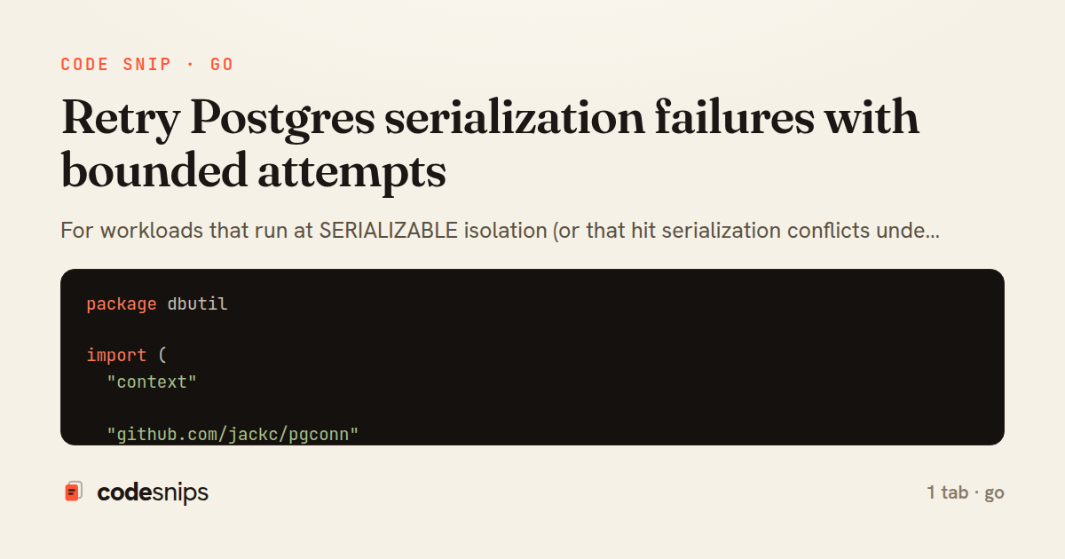 Retry Postgres serialization failures with bounded attempts — share card