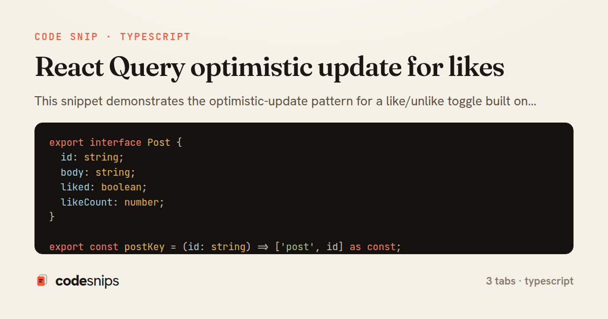 React Query optimistic update for likes — share card