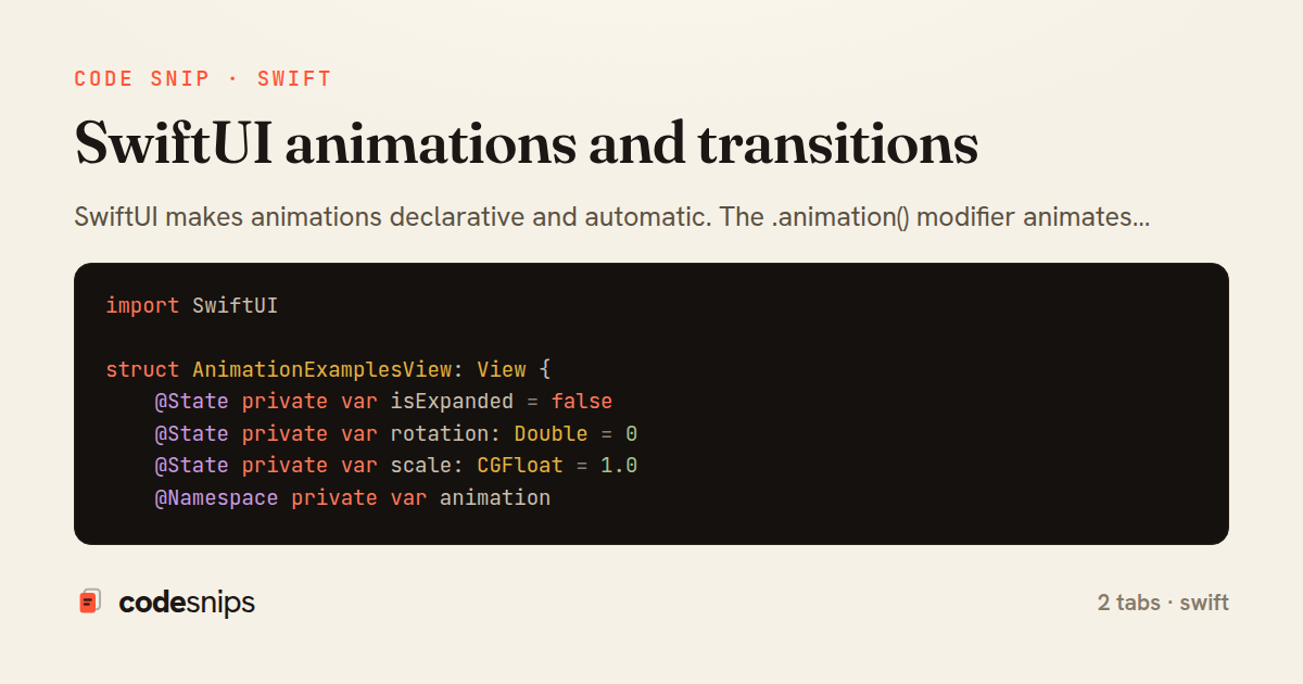 SwiftUI animations and transitions — share card