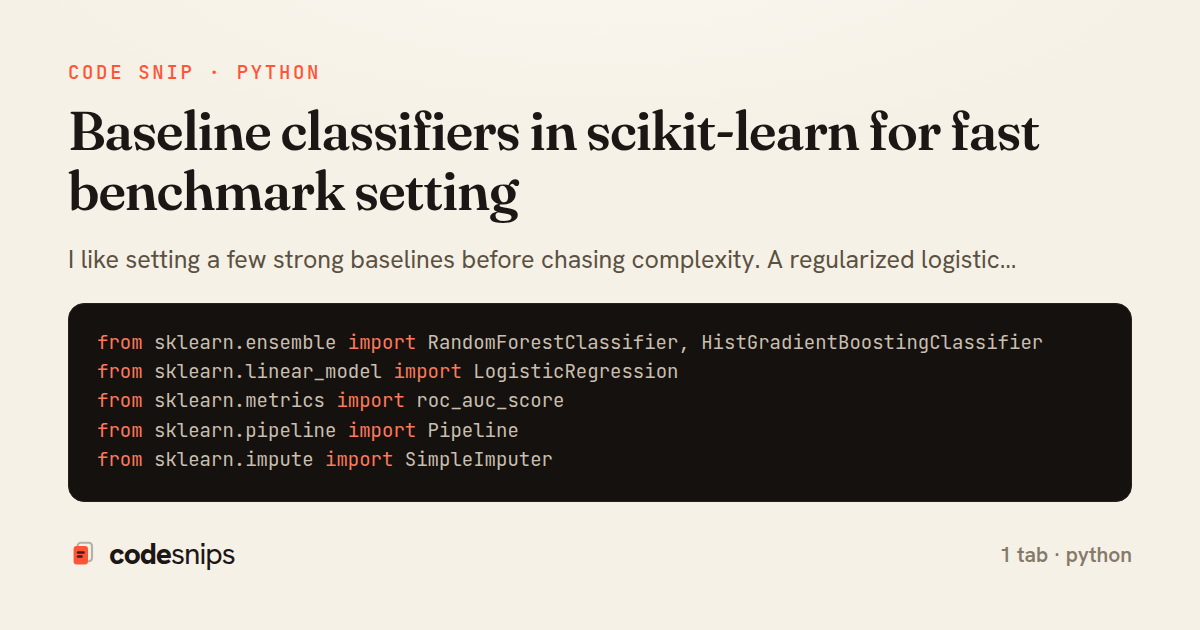 Baseline classifiers in scikit-learn for fast benchmark setting — share card