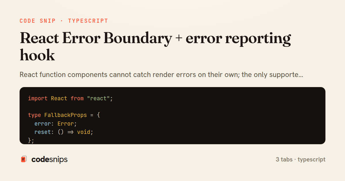 React Error Boundary + error reporting hook — share card