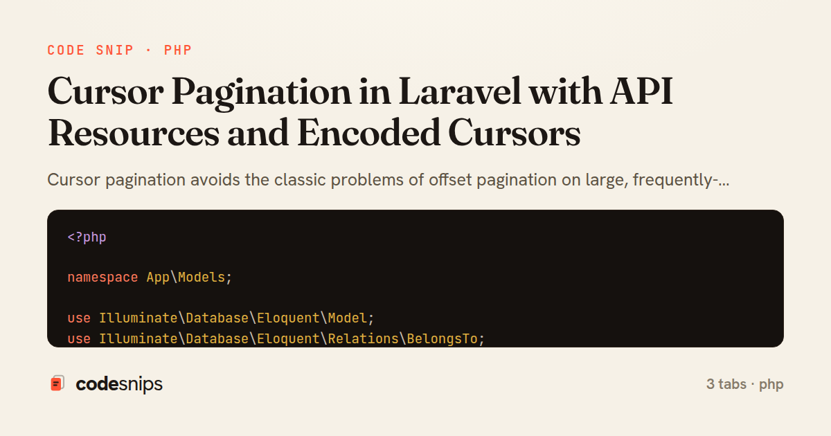 Cursor Pagination in Laravel with API Resources and Encoded Cursors — share card