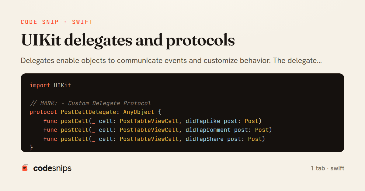 UIKit delegates and protocols — share card