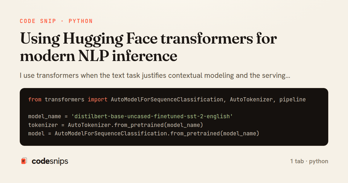 Using Hugging Face transformers for modern NLP inference — share card