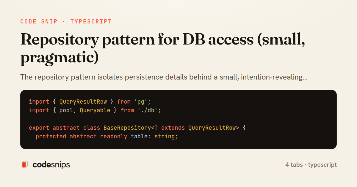 Repository pattern for DB access (small, pragmatic) — share card