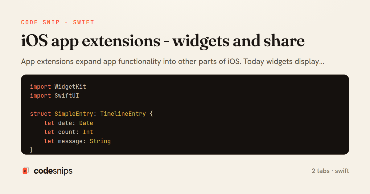 iOS app extensions - widgets and share — share card