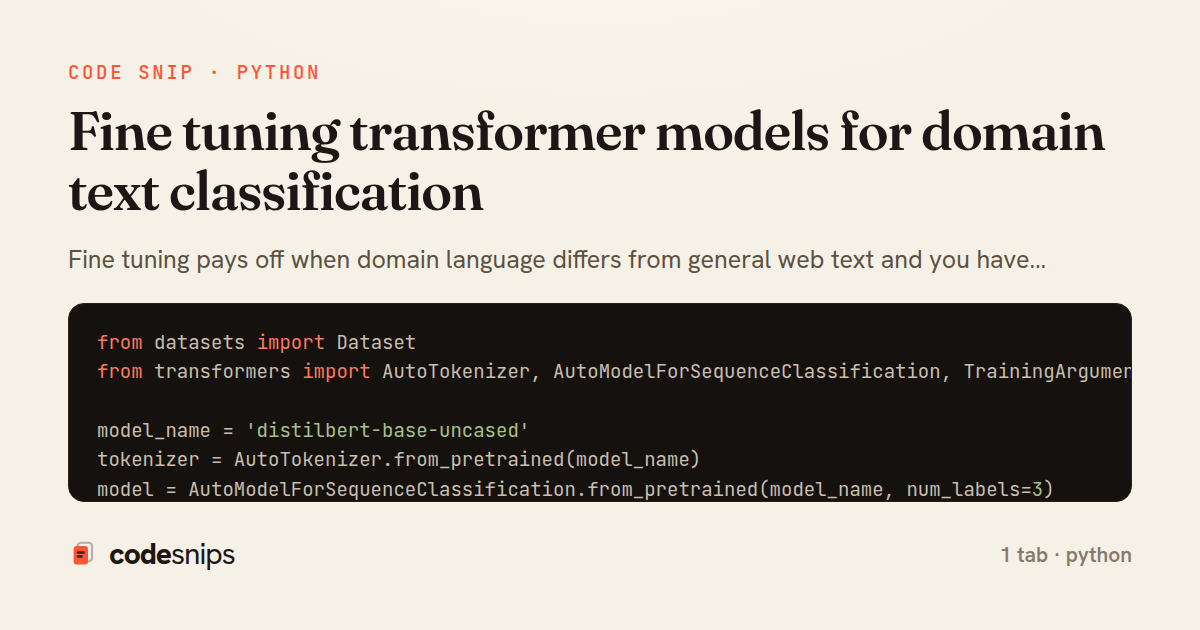 Fine tuning transformer models for domain text classification — share card