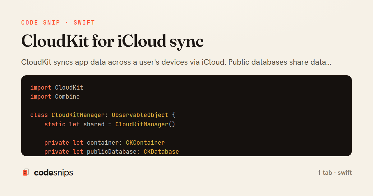 CloudKit for iCloud sync — share card