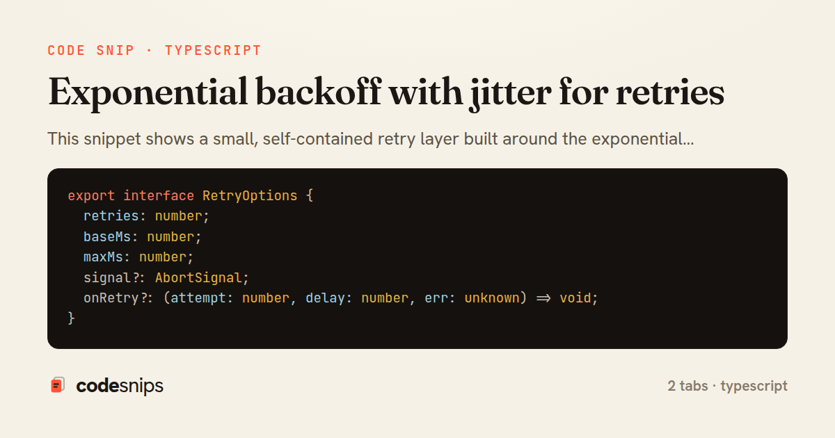 Exponential backoff with jitter for retries — share card