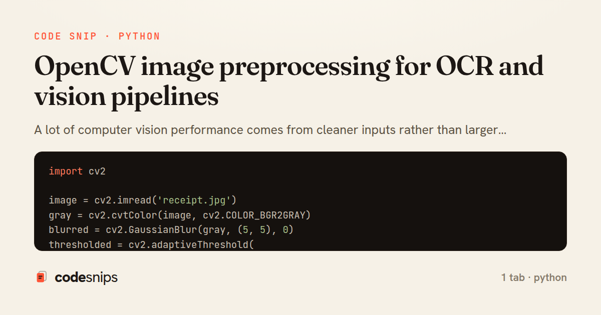 OpenCV image preprocessing for OCR and vision pipelines — share card