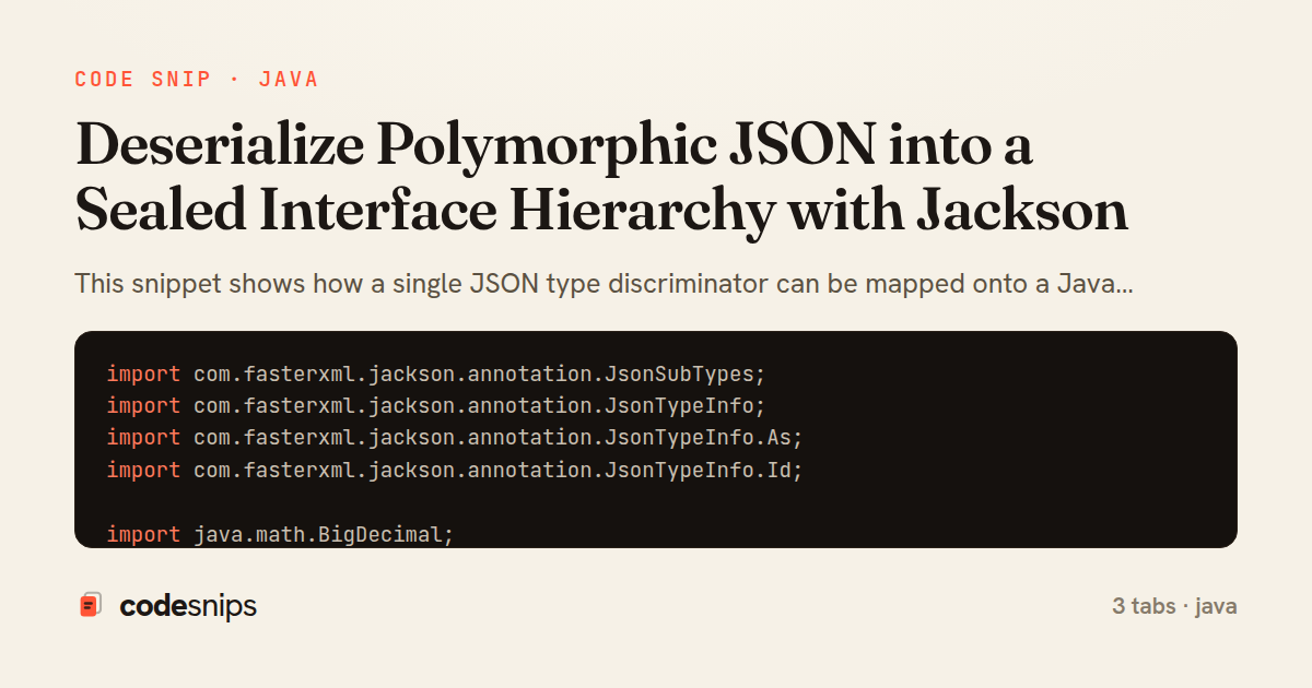 Deserialize Polymorphic JSON into a Sealed Interface Hierarchy with Jackson — share card