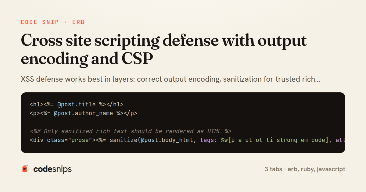 Cross site scripting defense with output encoding and CSP — share card