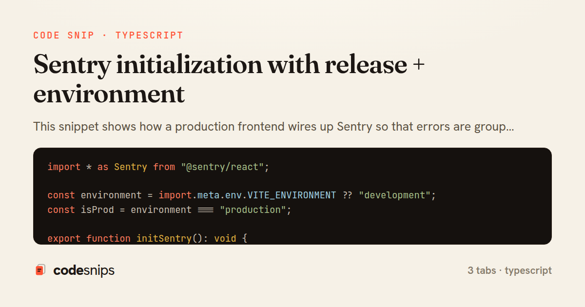 Sentry initialization with release + environment — share card