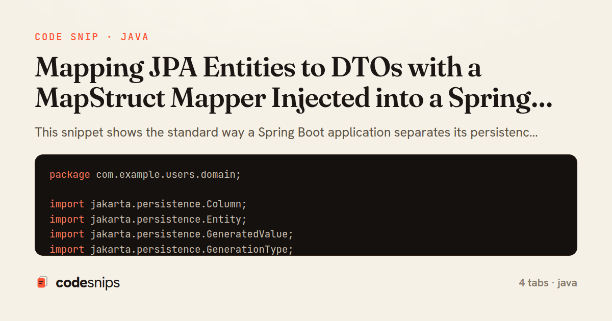 Mapping JPA Entities to DTOs with a MapStruct Mapper Injected into a Spring Service — share card