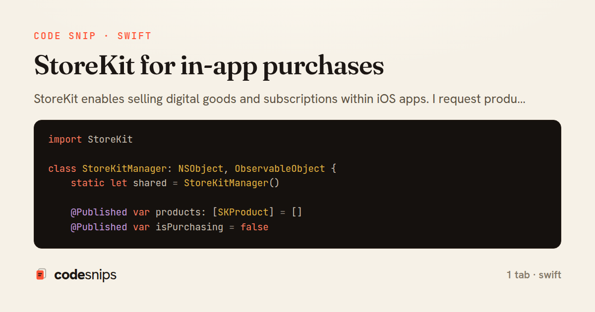StoreKit for in-app purchases — share card