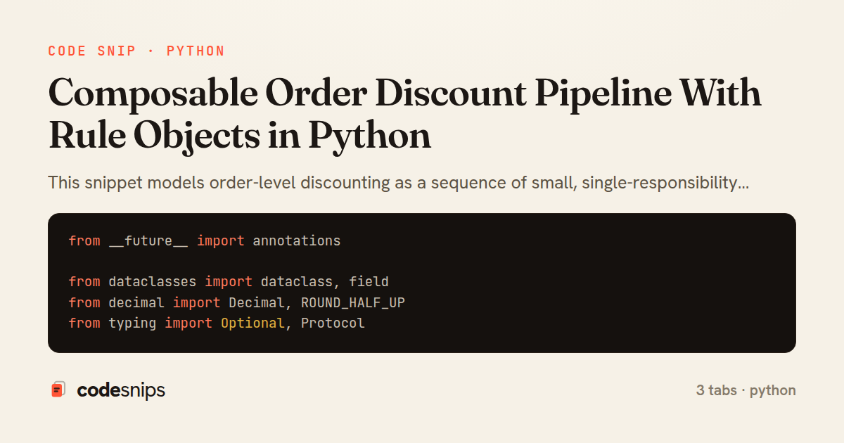 Composable Order Discount Pipeline With Rule Objects in Python — share card