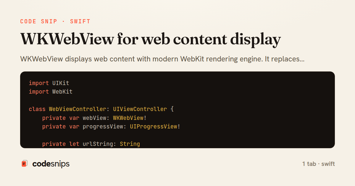 WKWebView for web content display — share card