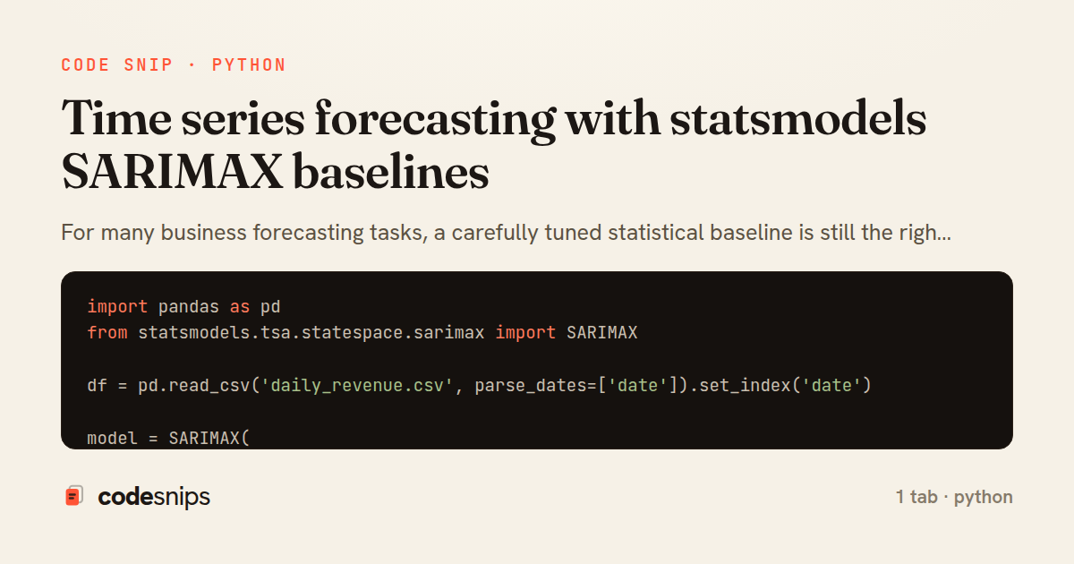 Time series forecasting with statsmodels SARIMAX baselines — share card
