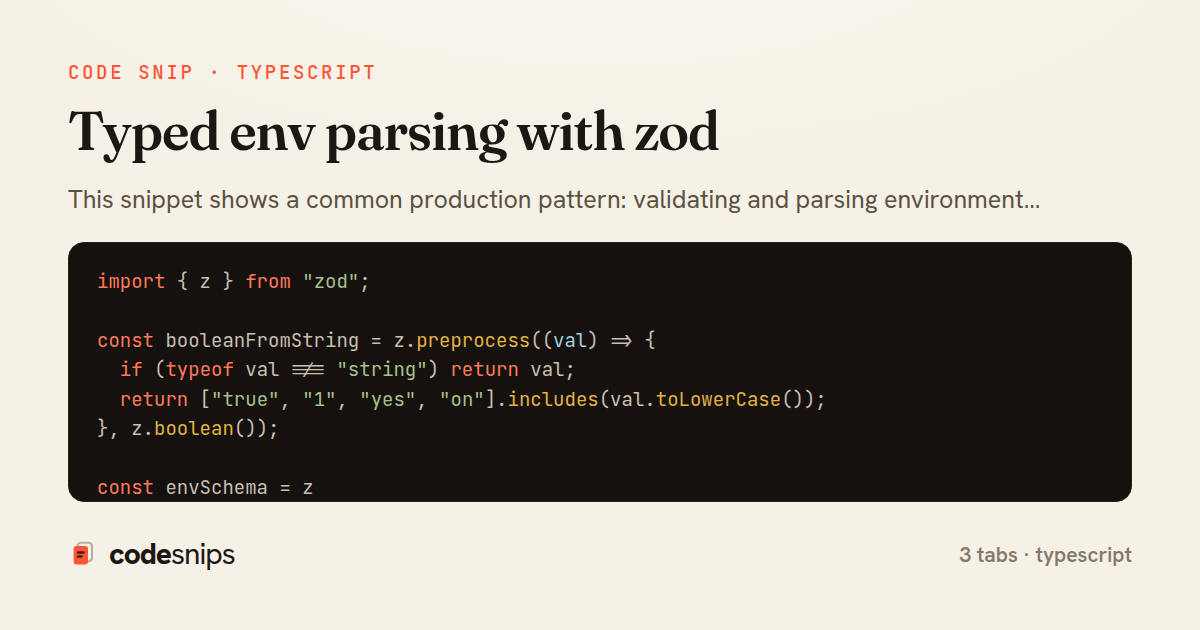 Typed env parsing with zod — share card