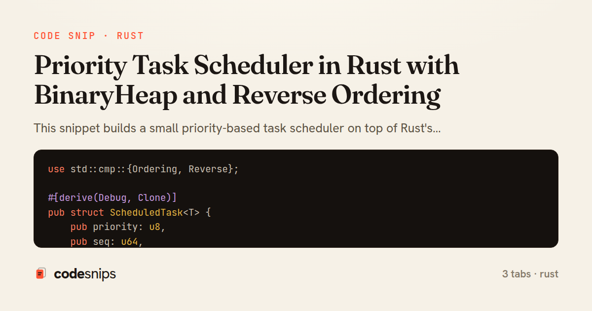 Priority Task Scheduler in Rust with BinaryHeap and Reverse Ordering — share card