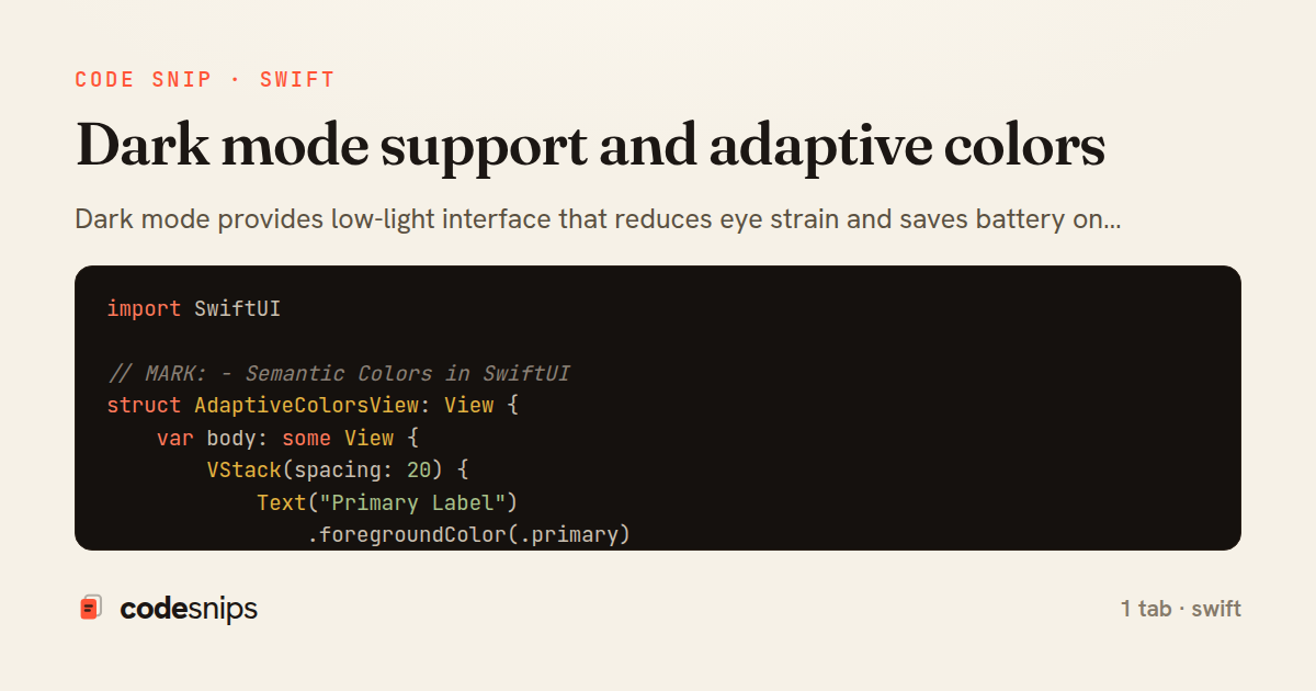 Dark mode support and adaptive colors — share card