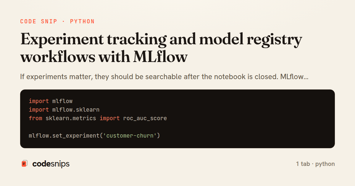 Experiment tracking and model registry workflows with MLflow — share card