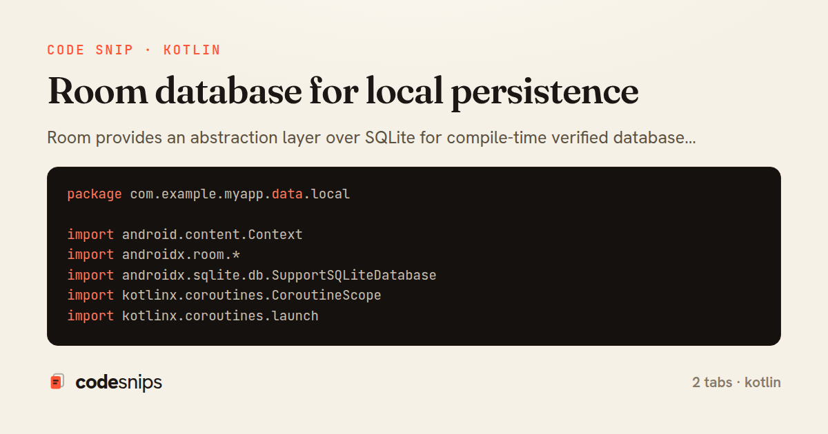 Room database for local persistence — share card