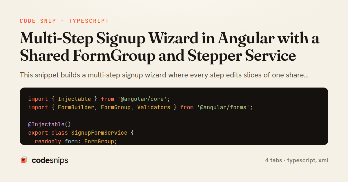 Multi-Step Signup Wizard in Angular with a Shared FormGroup and Stepper Service — share card