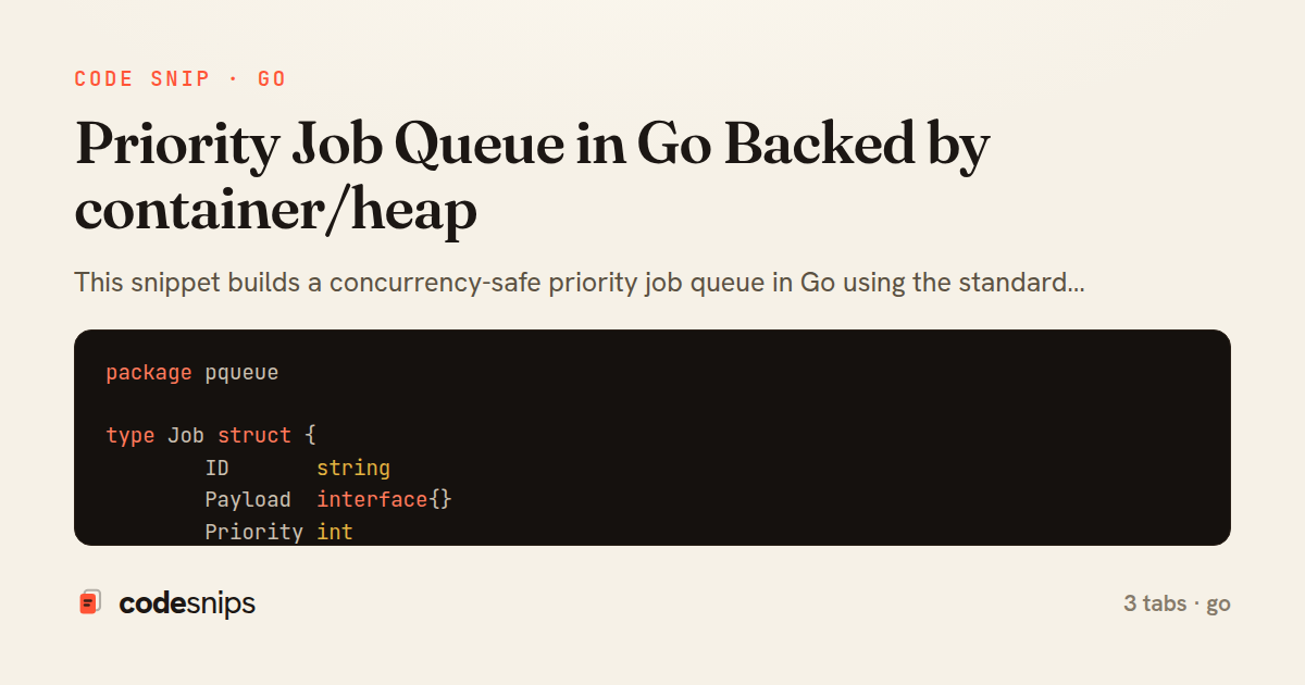 Priority Job Queue in Go Backed by container/heap — share card