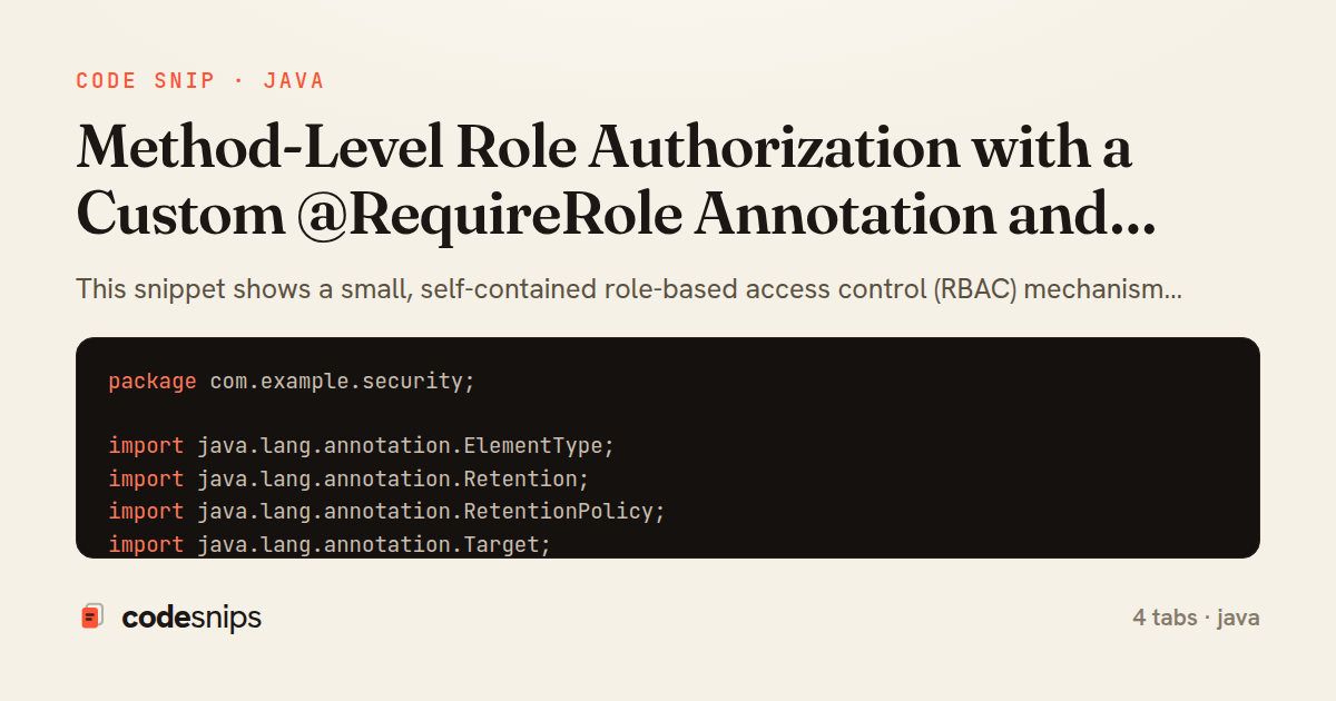 Method-Level Role Authorization with a Custom @RequireRole Annotation and Spring AOP — share card