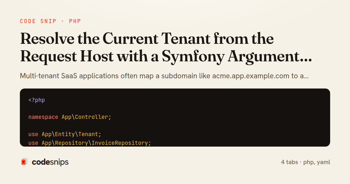 Resolve the Current Tenant from the Request Host with a Symfony Argument Resolver — share card