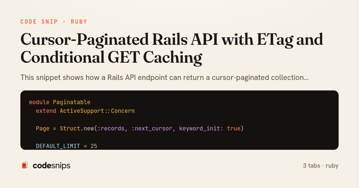 Cursor-Paginated Rails API with ETag and Conditional GET Caching — share card