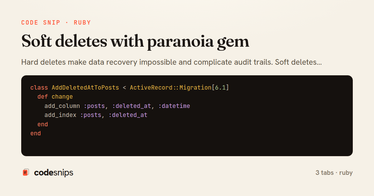 Soft deletes with paranoia gem — share card