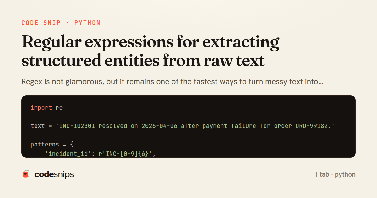 Regular expressions for extracting structured entities from raw text — share card