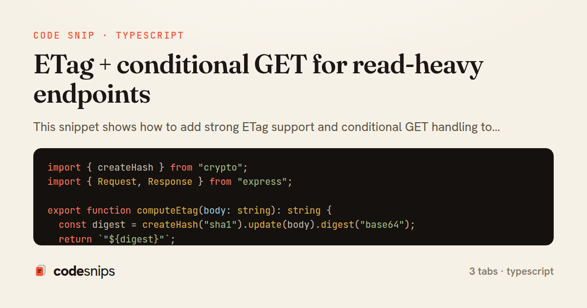 ETag + conditional GET for read-heavy endpoints — share card