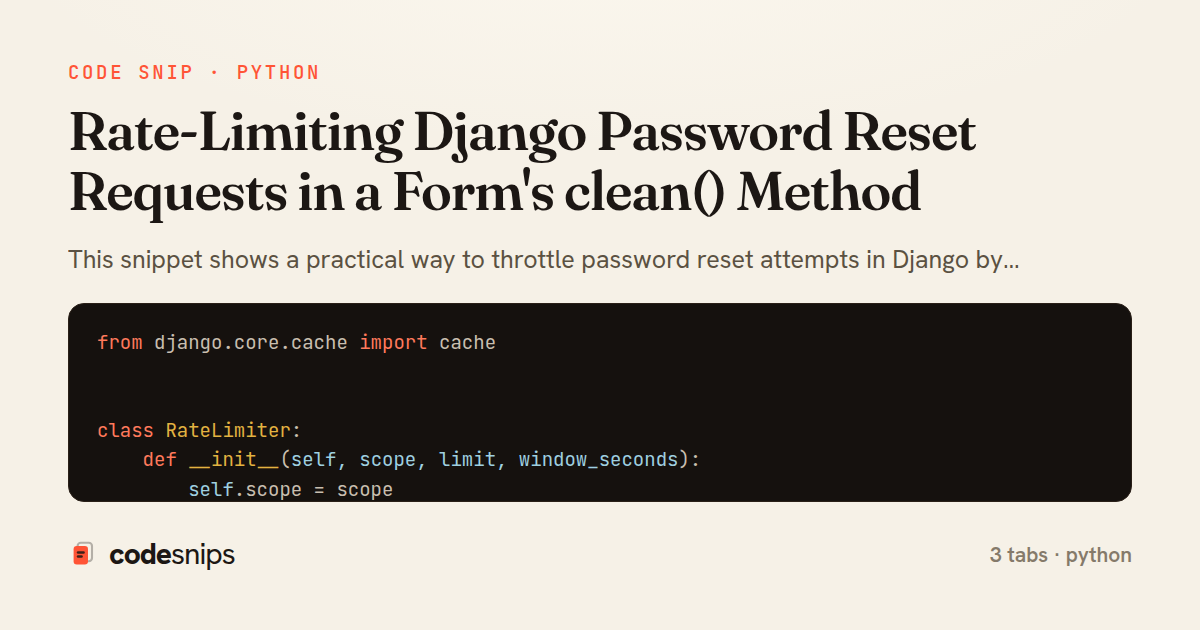 Rate-Limiting Django Password Reset Requests in a Form's clean() Method — share card