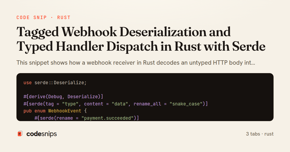 Tagged Webhook Deserialization and Typed Handler Dispatch in Rust with Serde — share card