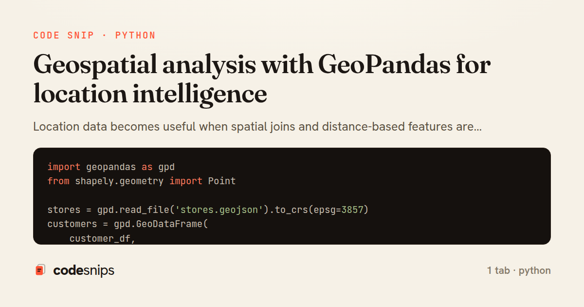 Geospatial analysis with GeoPandas for location intelligence — share card