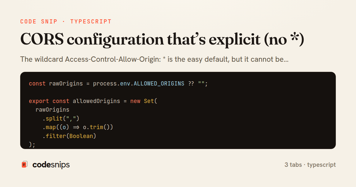 CORS configuration that’s explicit (no *) — share card