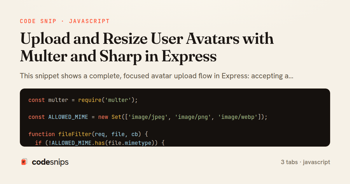 Upload and Resize User Avatars with Multer and Sharp in Express — share card