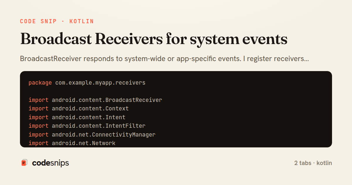 Broadcast Receivers for system events — share card