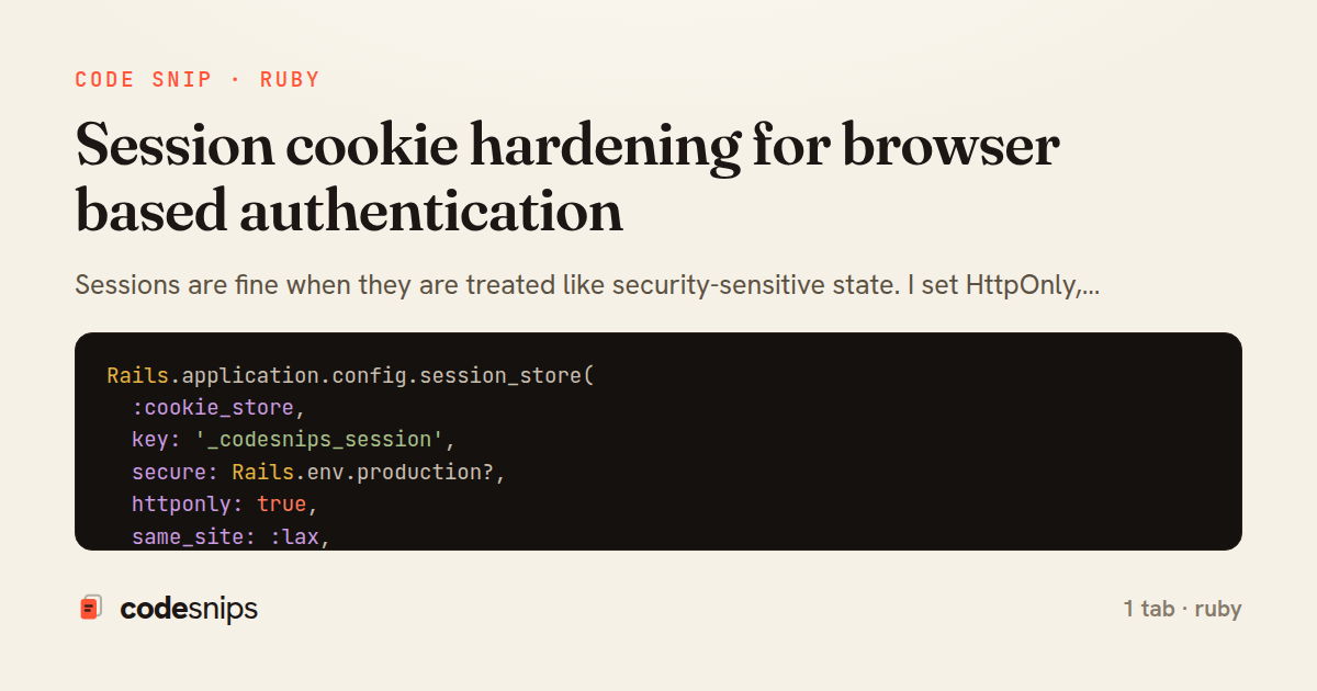 Session cookie hardening for browser based authentication — share card