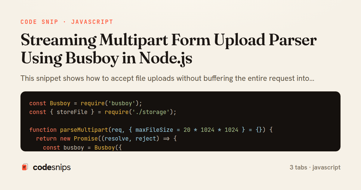 Streaming Multipart Form Upload Parser Using Busboy in Node.js — share card