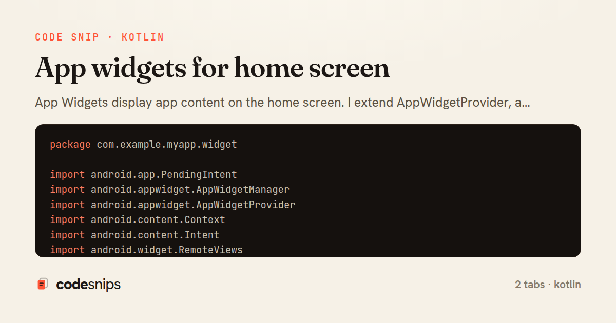 App widgets for home screen — share card