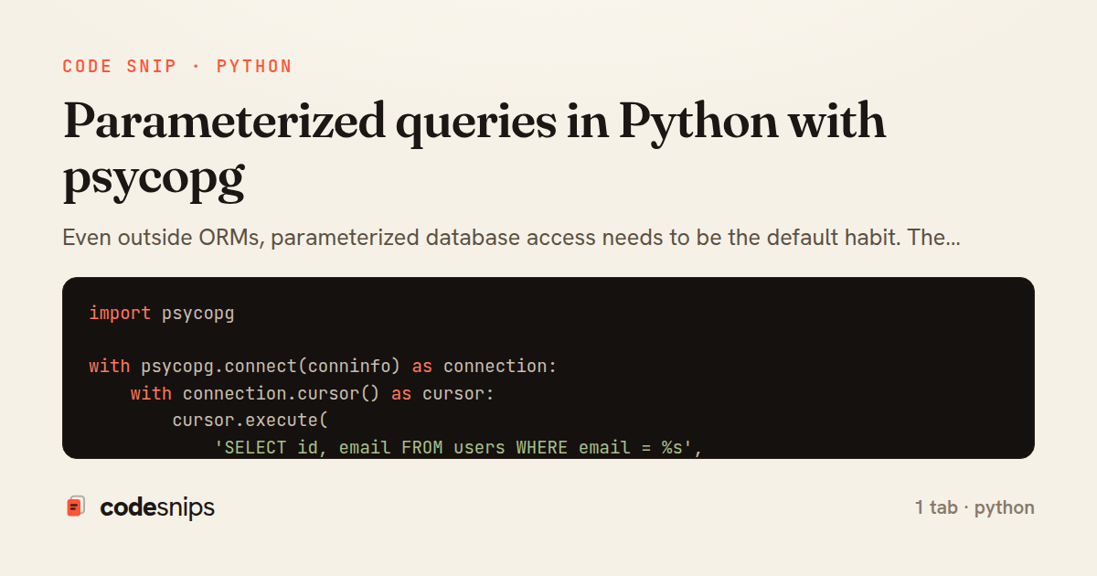 Parameterized queries in Python with psycopg — share card