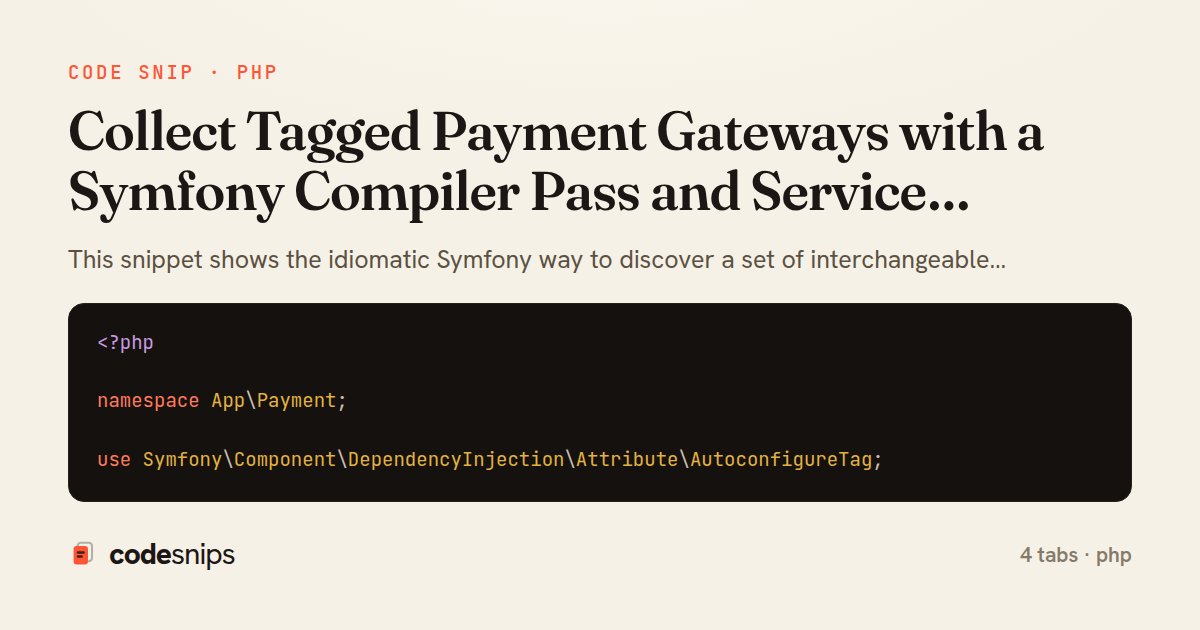 Collect Tagged Payment Gateways with a Symfony Compiler Pass and Service Locator — share card