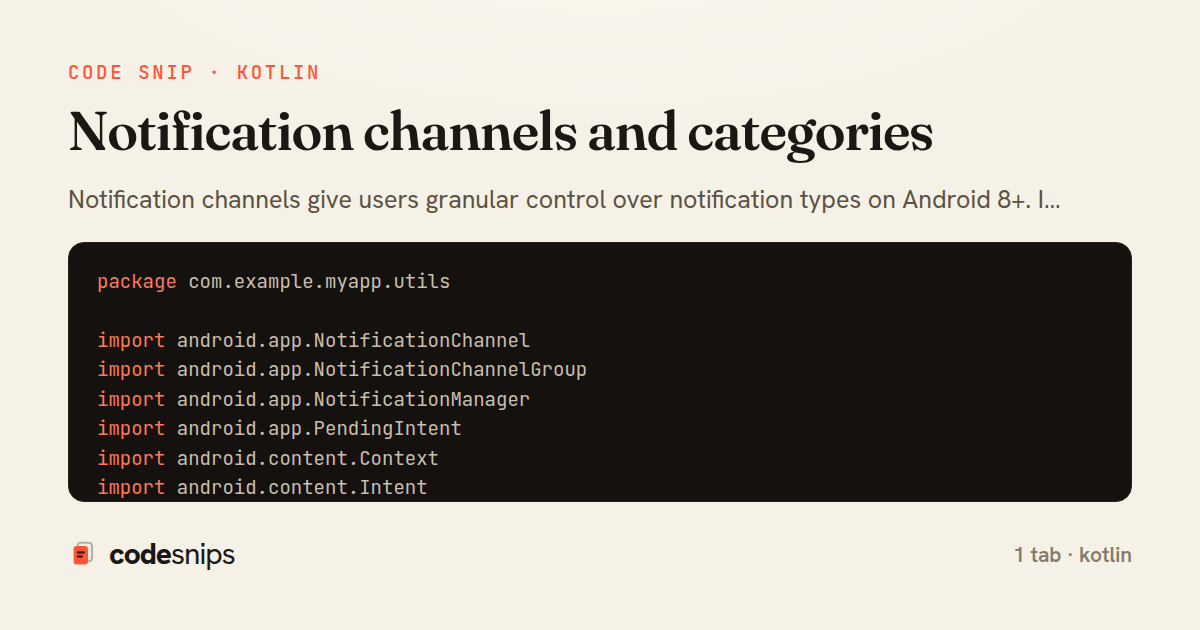 Notification channels and categories — share card