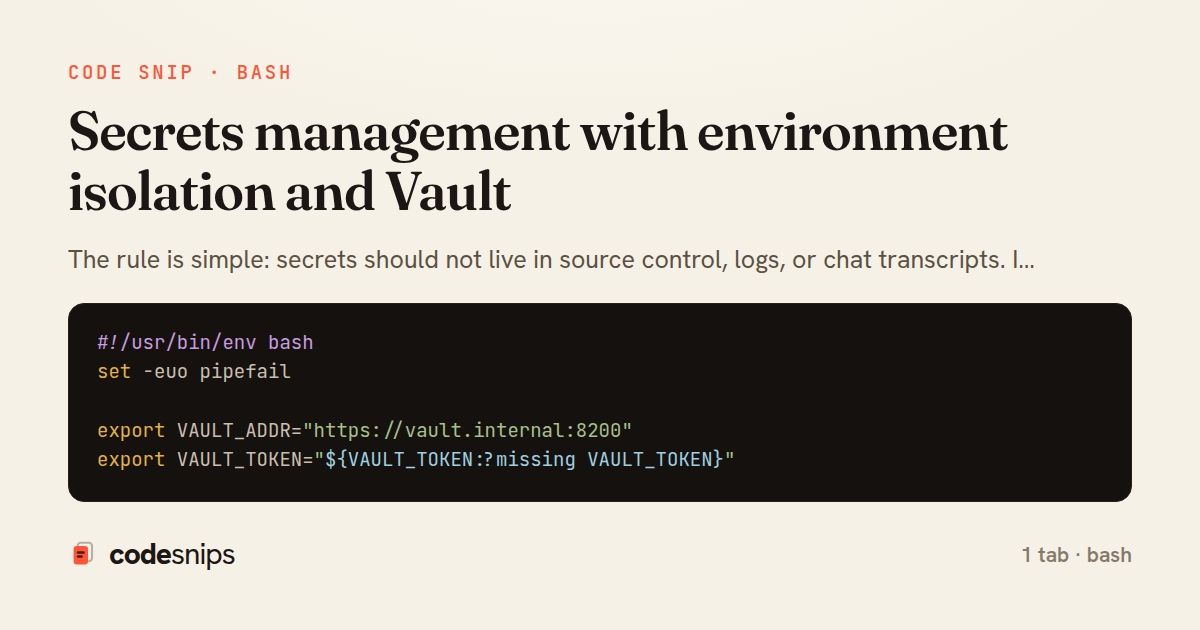 Secrets management with environment isolation and Vault — share card