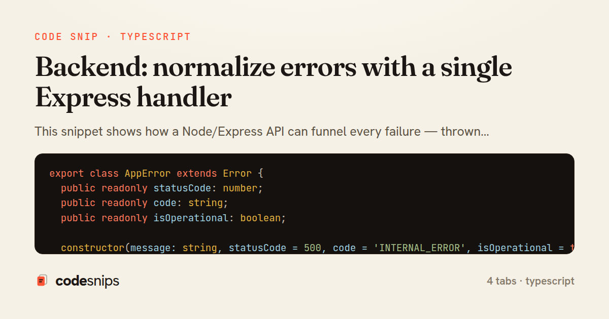 Backend: normalize errors with a single Express handler — share card