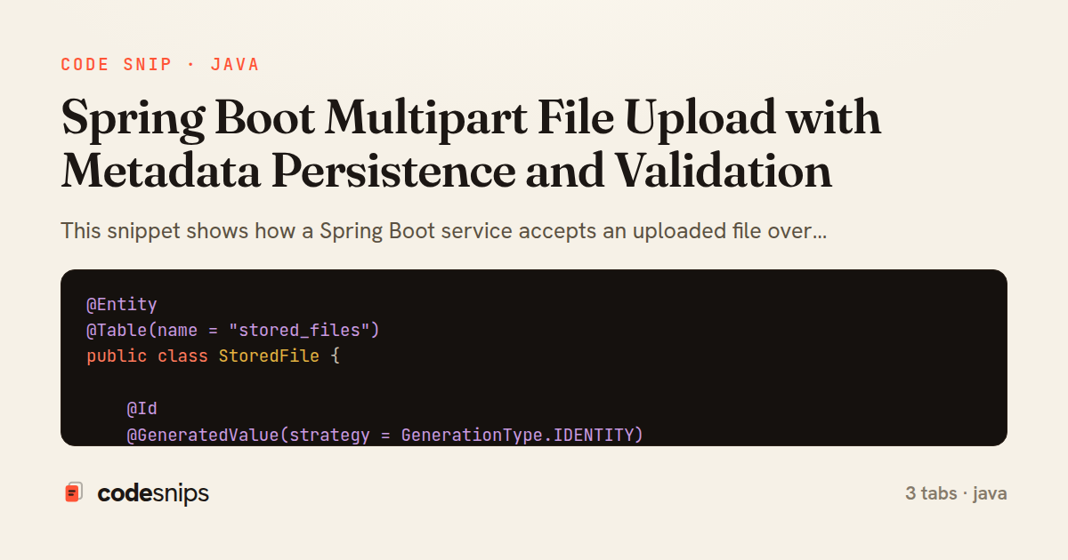 Spring Boot Multipart File Upload with Metadata Persistence and Validation — share card